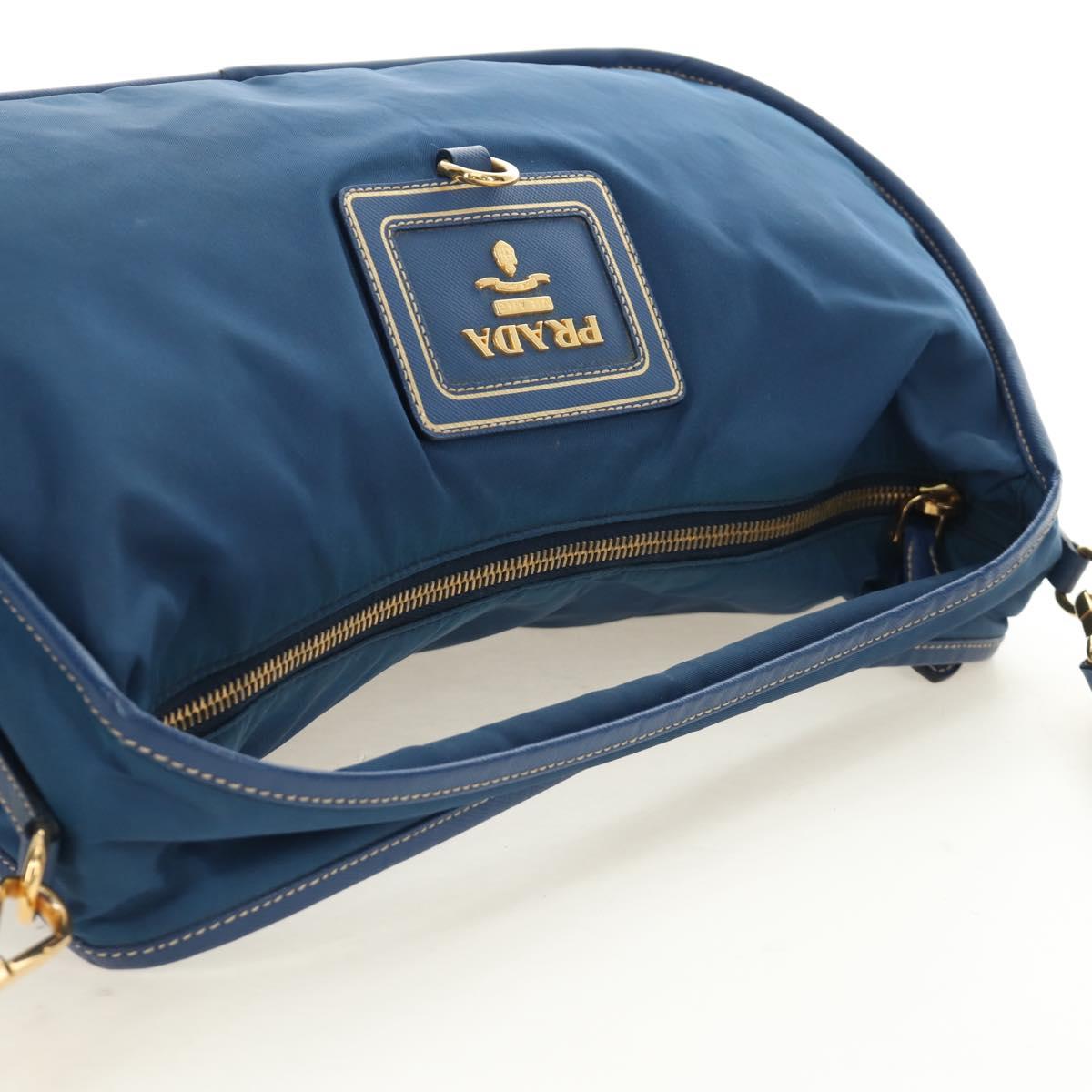PRADA Shoulder Bag Nylon 2way Blue Gold Auth 189145V