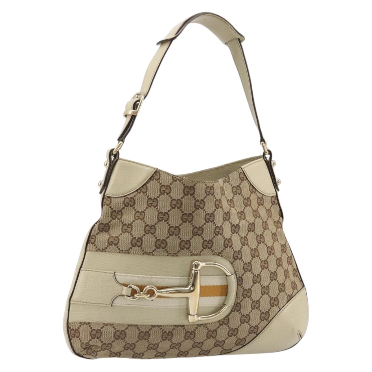 GUCCI GG Canvas Horsebit Shoulder Bag Beige 137388 Auth 189146V