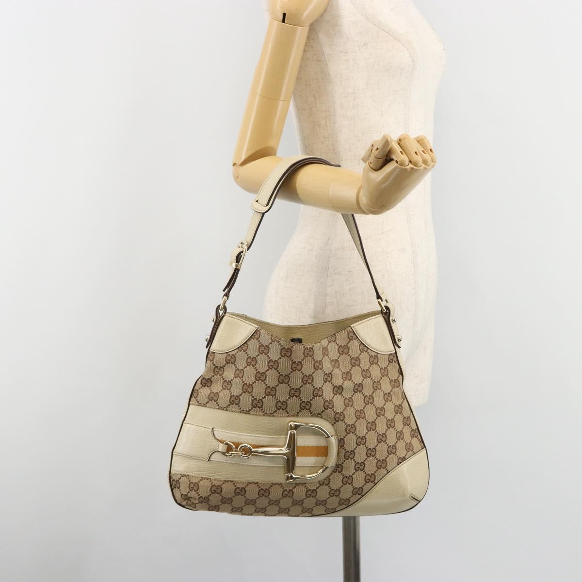 GUCCI GG Canvas Horsebit Shoulder Bag Beige 137388 Auth 189146V