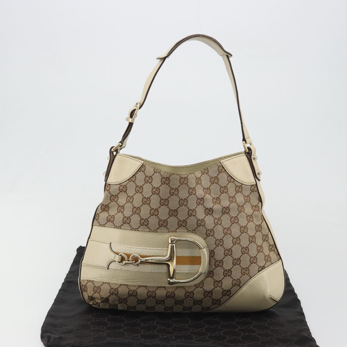 GUCCI GG Canvas Horsebit Shoulder Bag Beige 137388 Auth 189146V