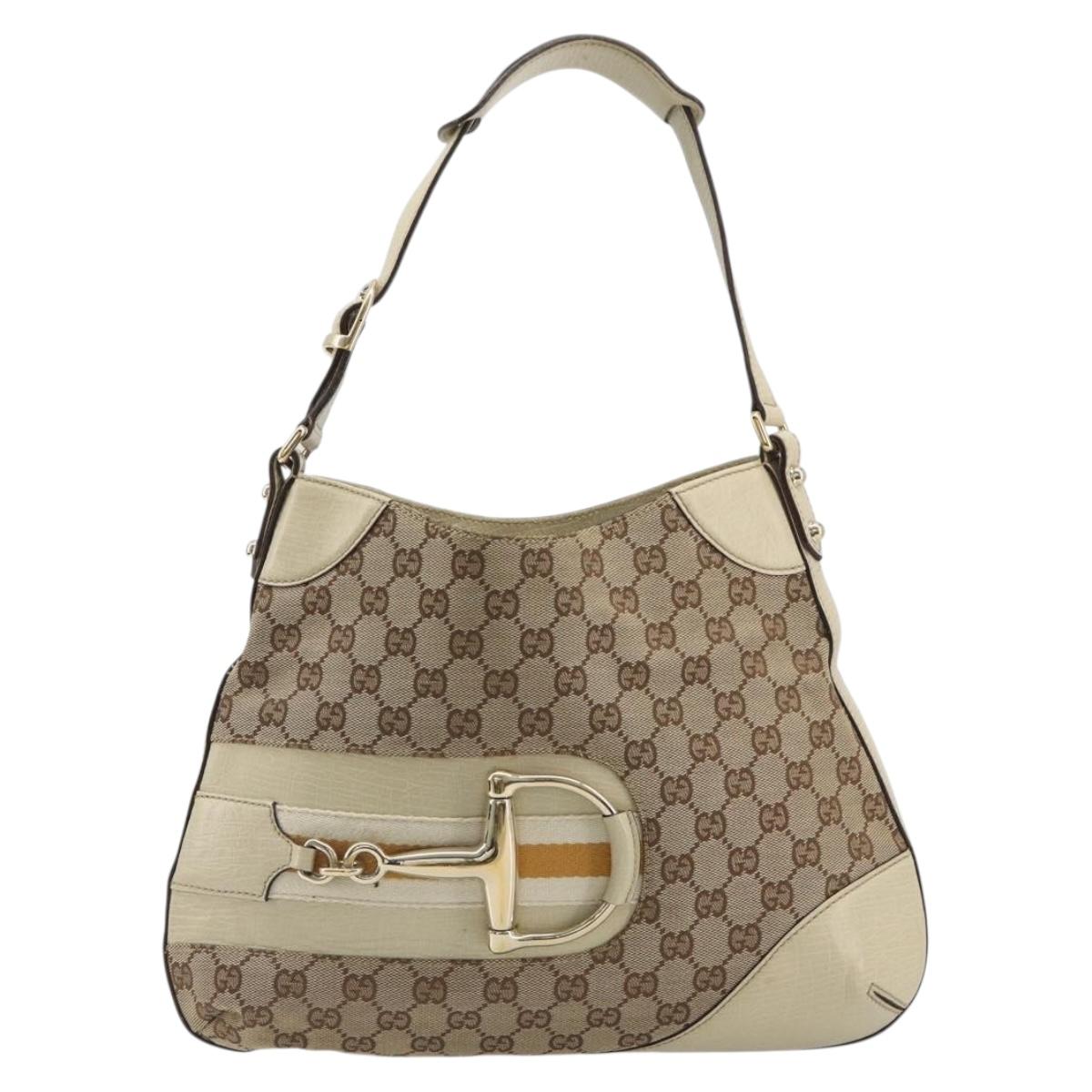 GUCCI GG Canvas Horsebit Shoulder Bag Beige 137388 Auth 189146V