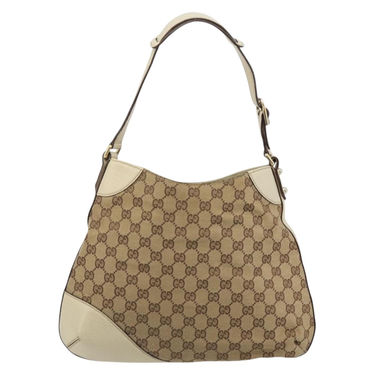 GUCCI GG Canvas Horsebit Shoulder Bag Beige 137388 Auth 189146V