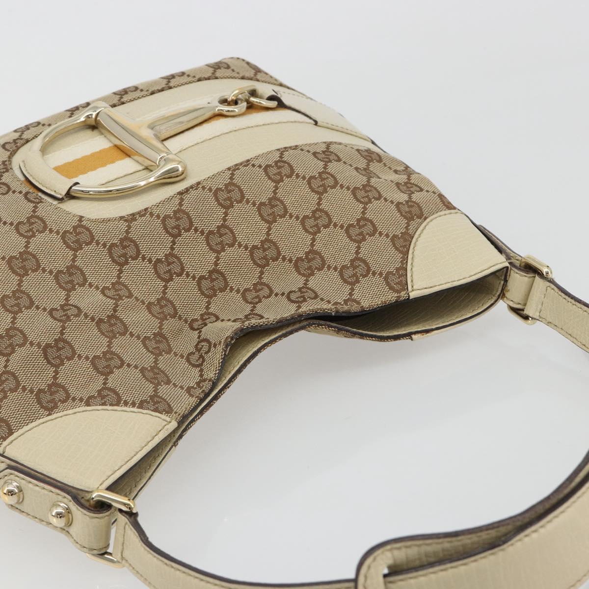 GUCCI GG Canvas Horsebit Shoulder Bag Beige 137388 Auth 189146V