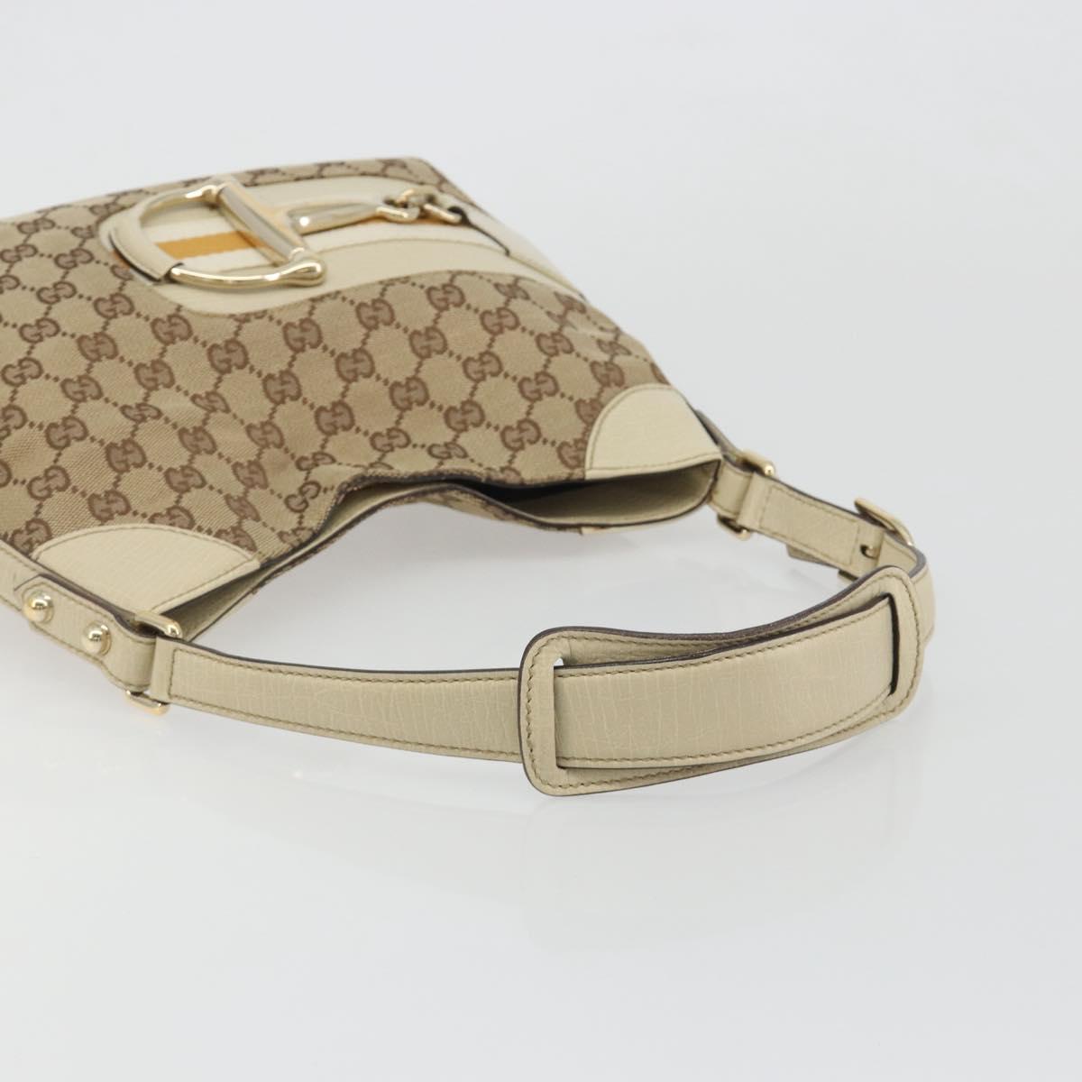 GUCCI GG Canvas Horsebit Shoulder Bag Beige 137388 Auth 189146V