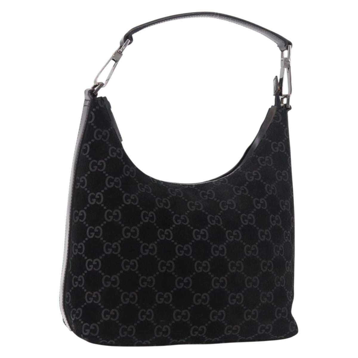 GUCCI GG Canvas Shoulder Bag Black Silver 000.0602 Auth 189147V