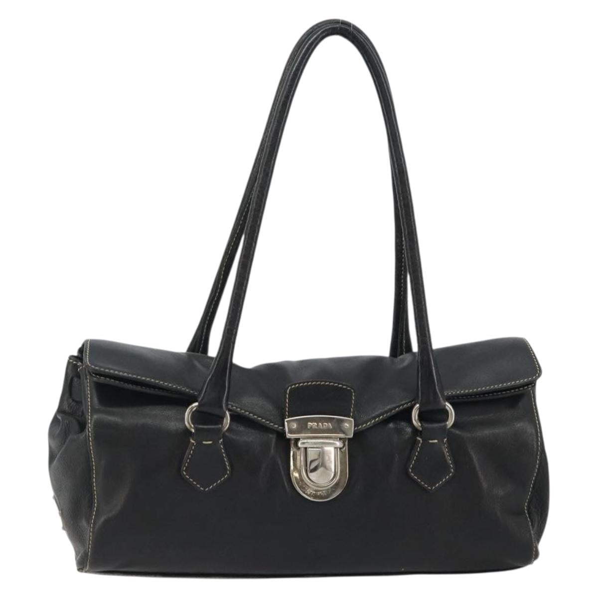 PRADA Shoulder Bag Leather Black Silver Auth 189148A