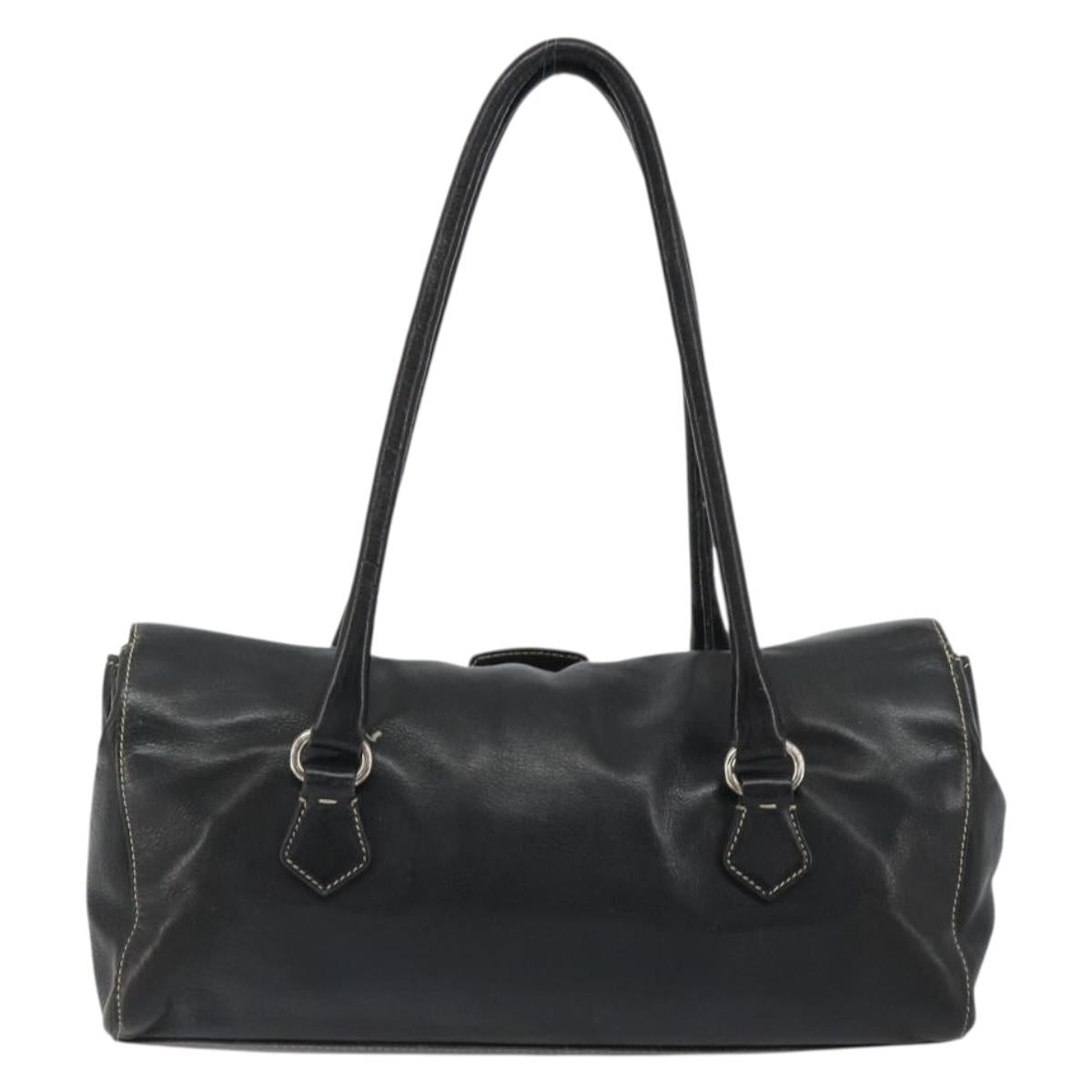 PRADA Shoulder Bag Leather Black Silver Auth 189148A