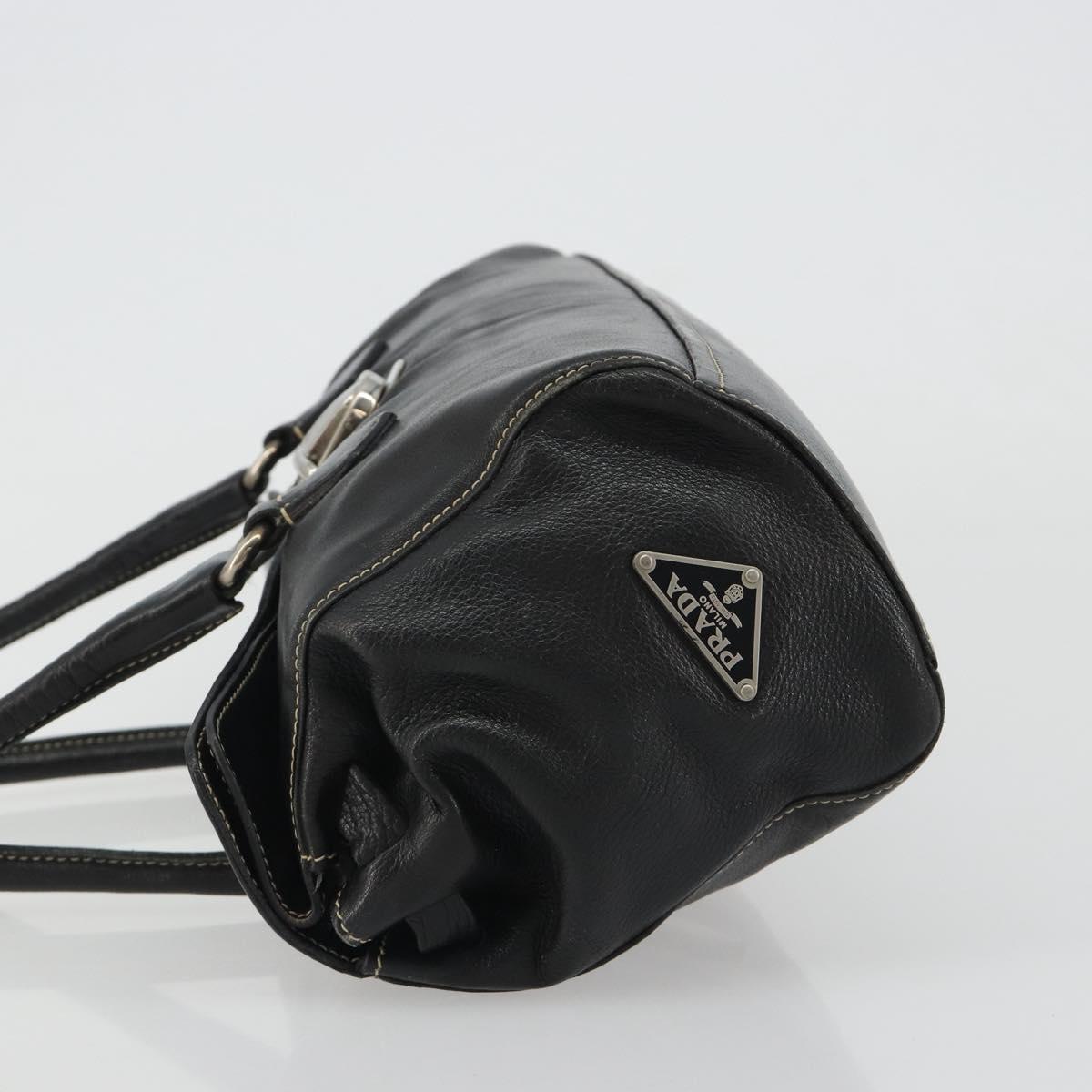 PRADA Shoulder Bag Leather Black Silver Auth 189148A