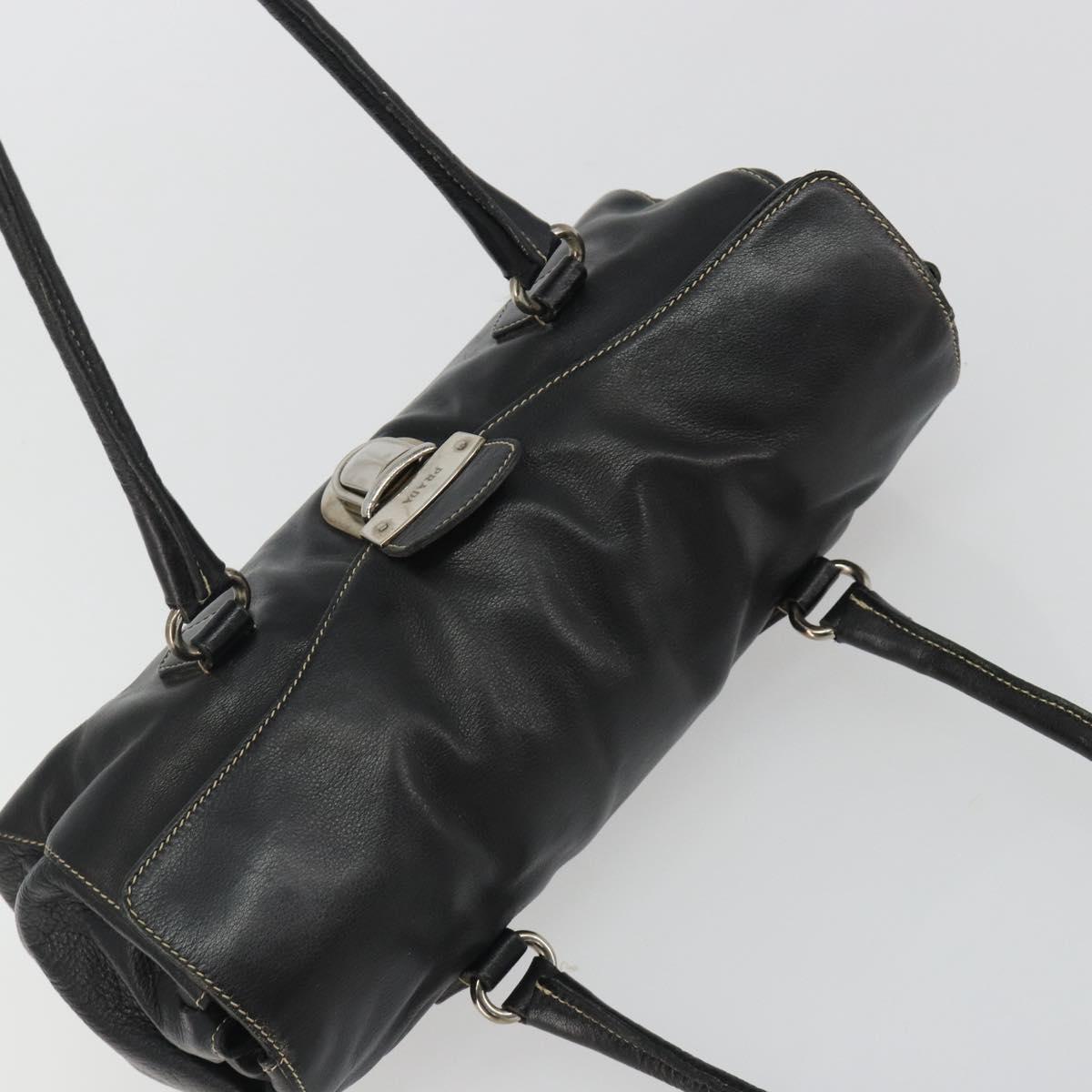 PRADA Shoulder Bag Leather Black Silver Auth 189148A