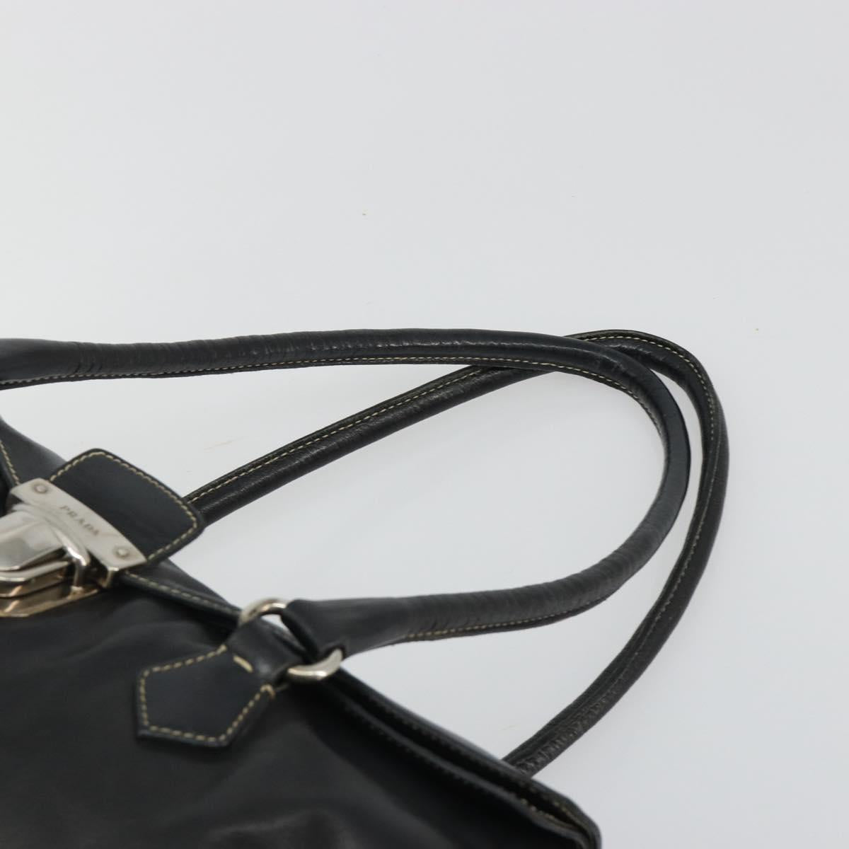 PRADA Shoulder Bag Leather Black Silver Auth 189148A
