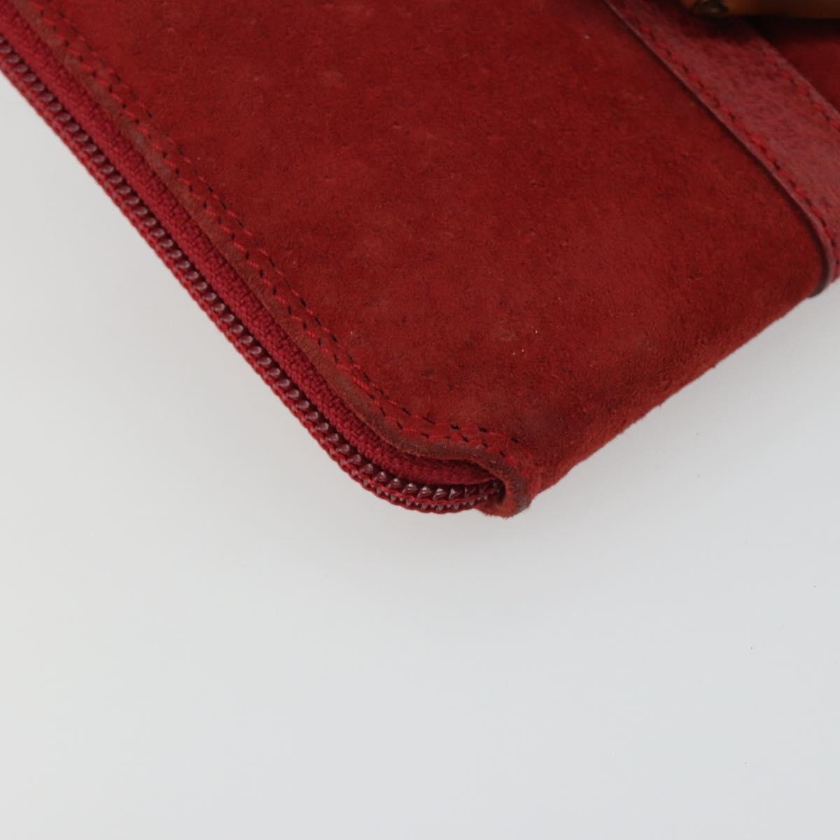 GUCCI Bamboo Shoulder Wallet Outlet Suede 2way Red Gold Auth 189149