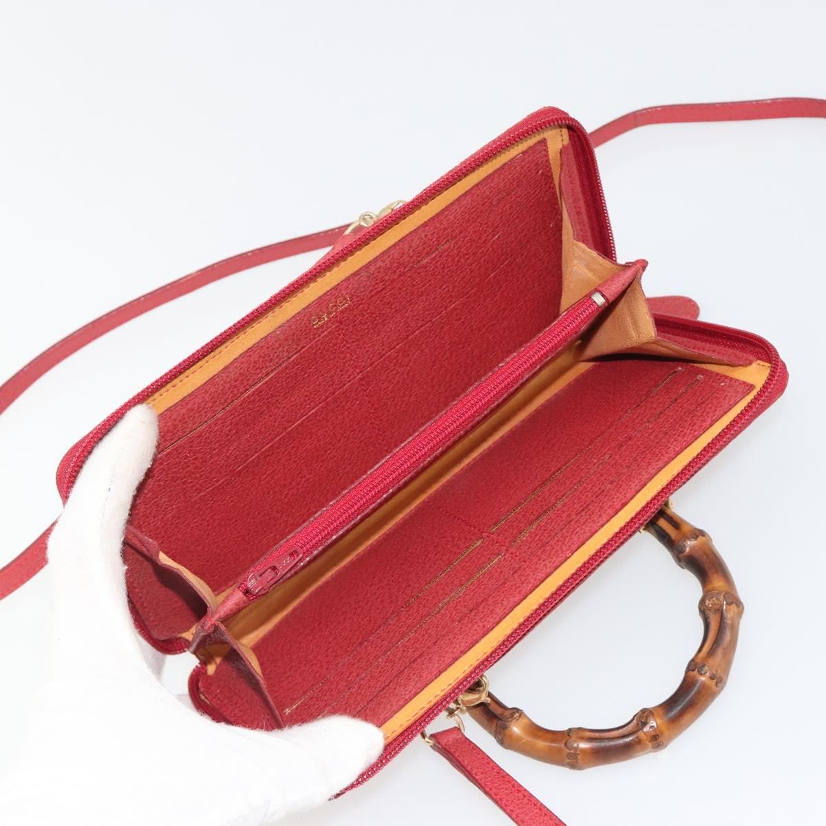 GUCCI Bamboo Shoulder Wallet Outlet Suede 2way Red Gold Auth 189149