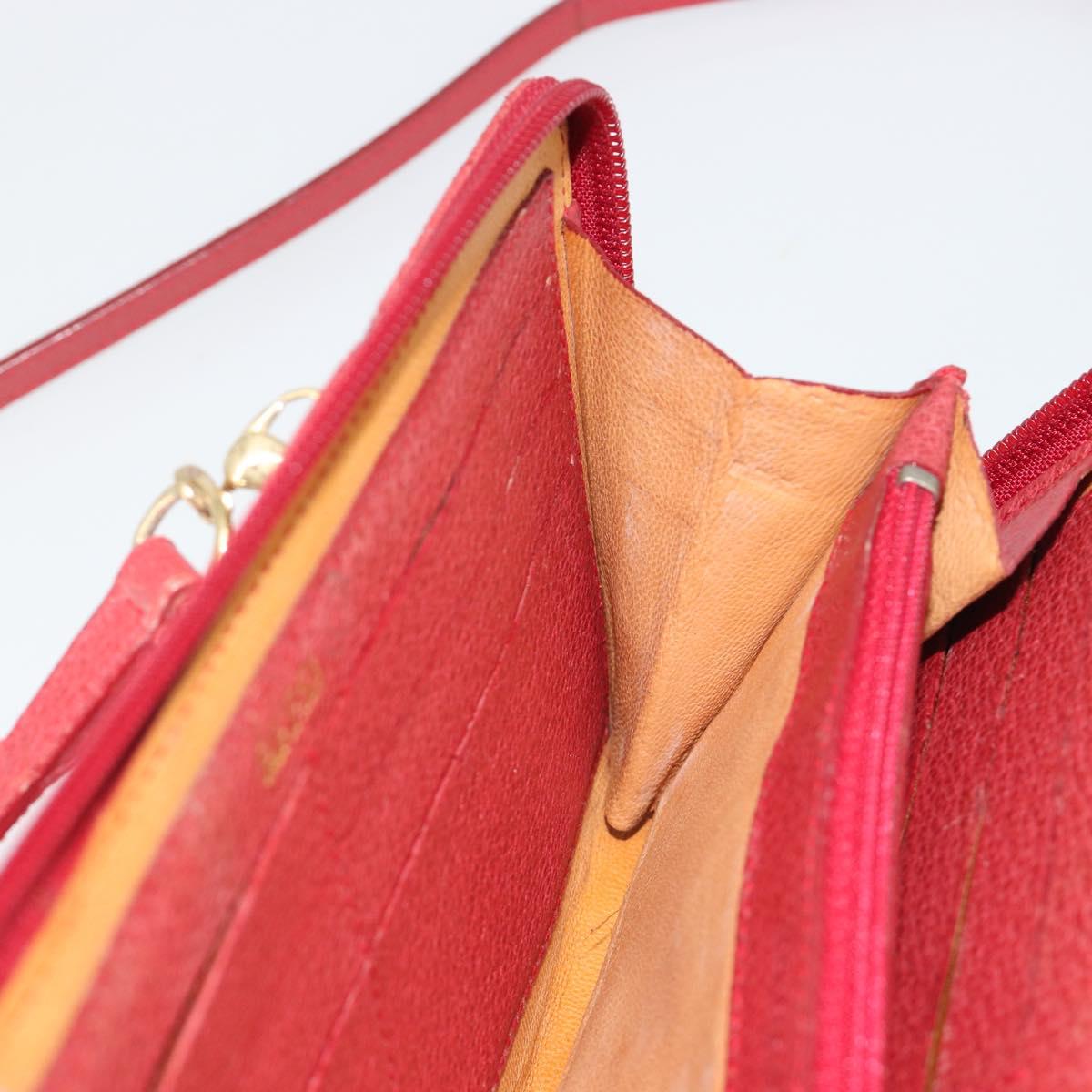 GUCCI Bamboo Shoulder Wallet Outlet Suede 2way Red Gold Auth 189149