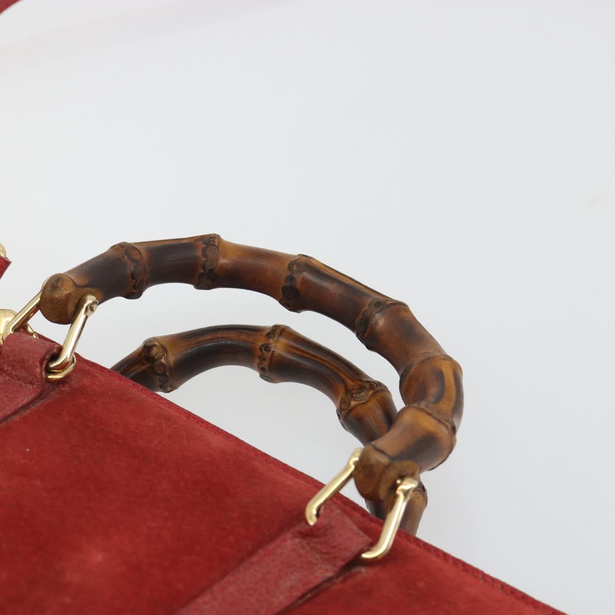 GUCCI Bamboo Shoulder Wallet Outlet Suede 2way Red Gold Auth 189149