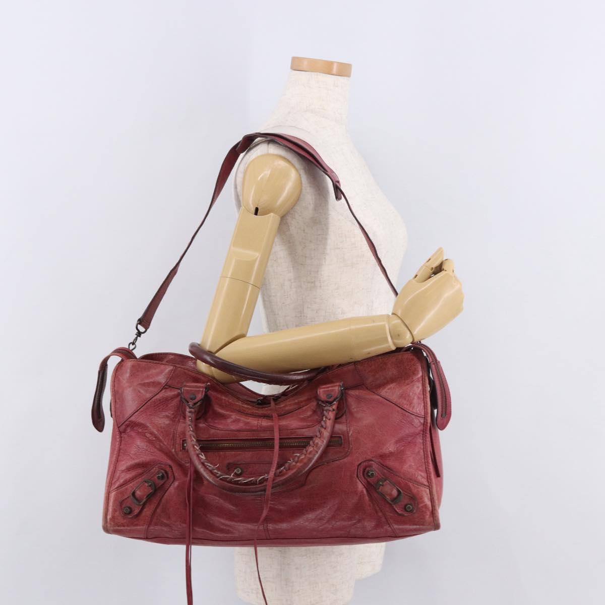 BALENCIAGA The Part Time Hand Bag Leather 2way Red 168028 Auth 189152A