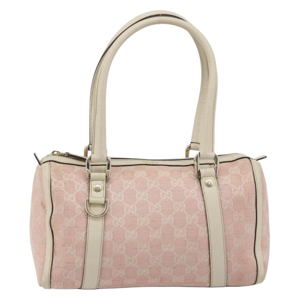 GUCCI GG Canvas Abbey Boston Bag Pink Gold Auth 189155