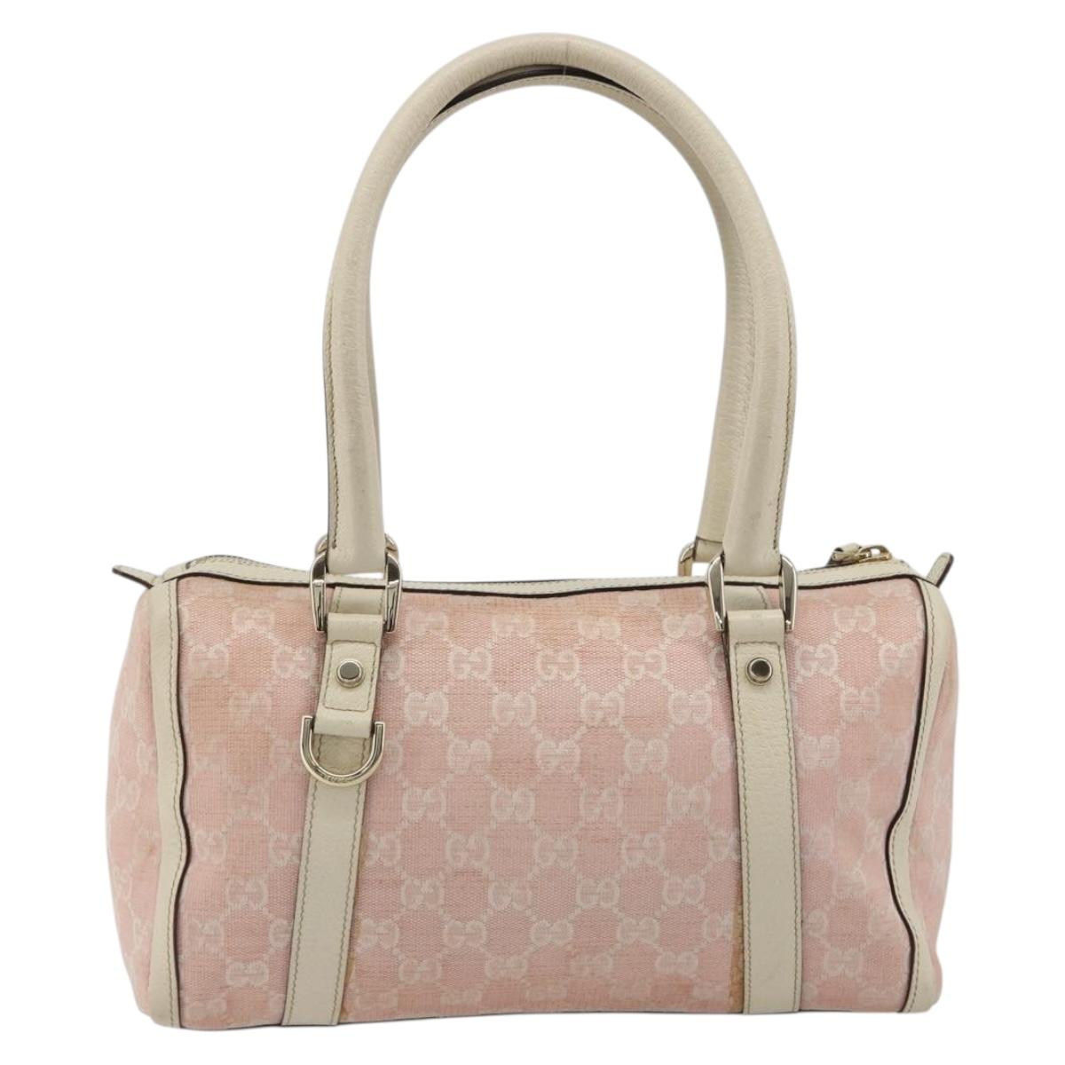 GUCCI GG Canvas Abbey Boston Bag Pink Gold Auth 189155