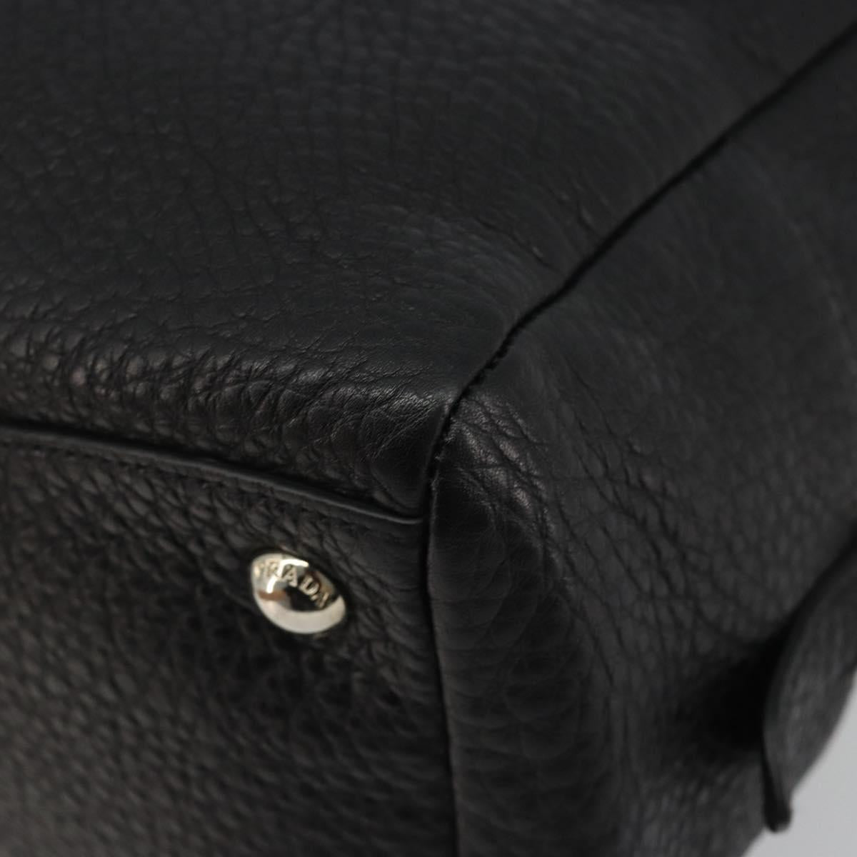 PRADA Boston Bag Leather Black Silver Auth 189156SAV