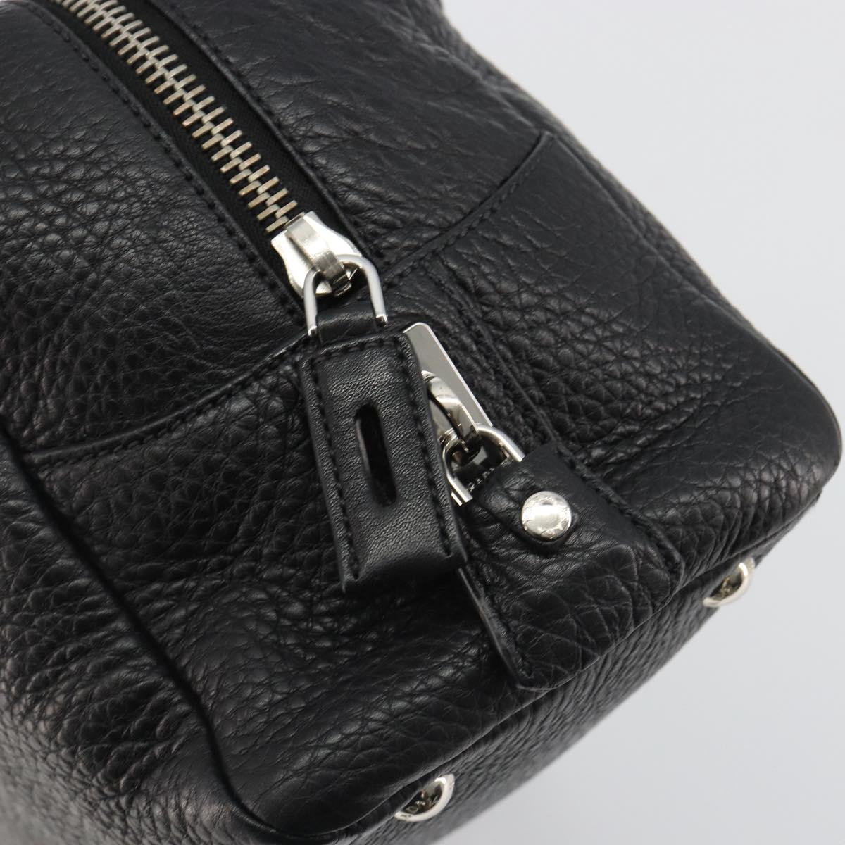 PRADA Boston Bag Leather Black Silver Auth 189156SAV