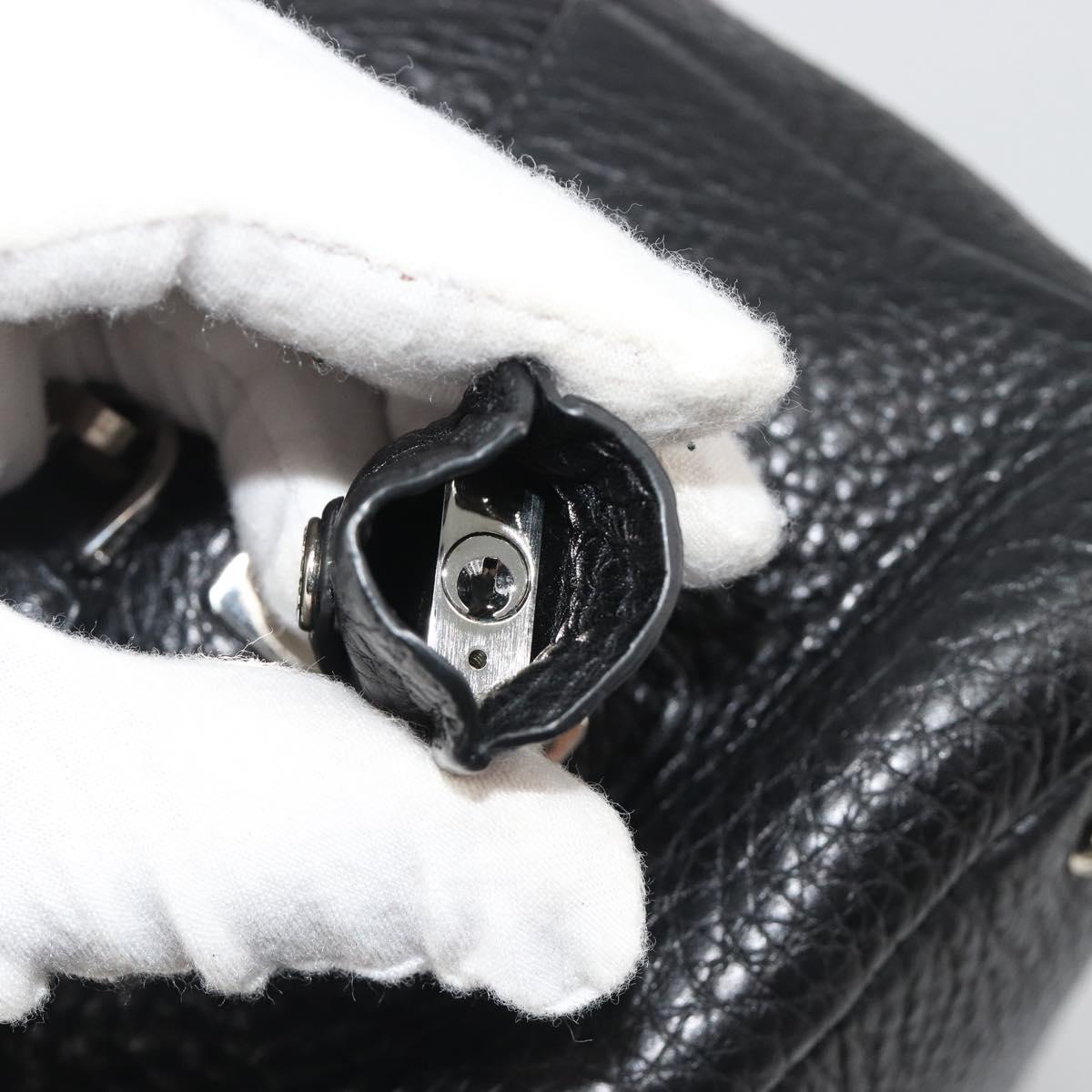 PRADA Boston Bag Leather Black Silver Auth 189156SAV
