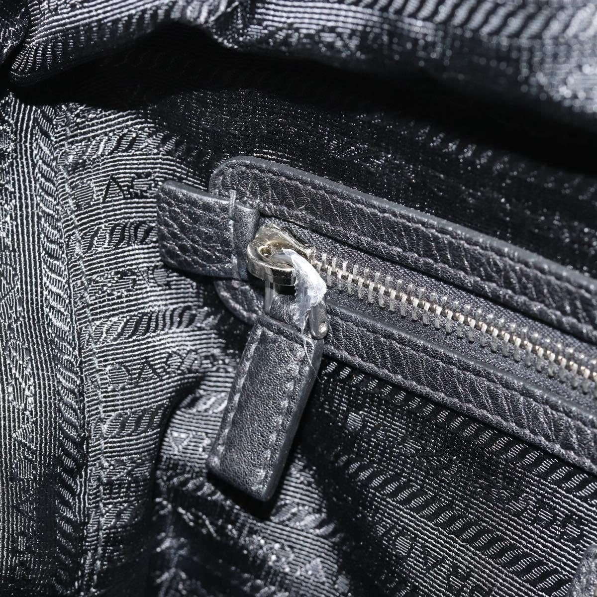 PRADA Boston Bag Leather Black Silver Auth 189156SAV