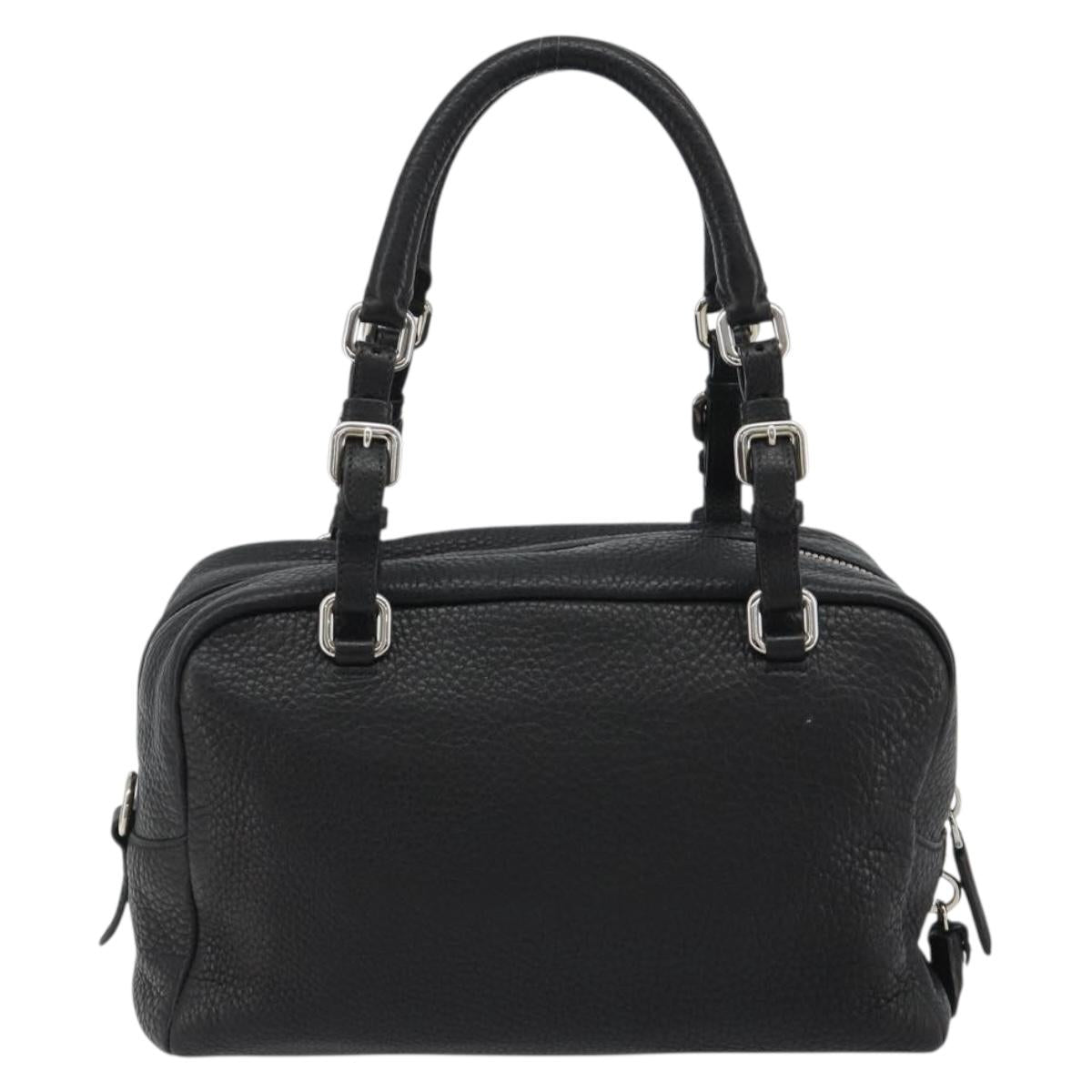 PRADA Boston Bag Leather Black Silver Auth 189156SAV