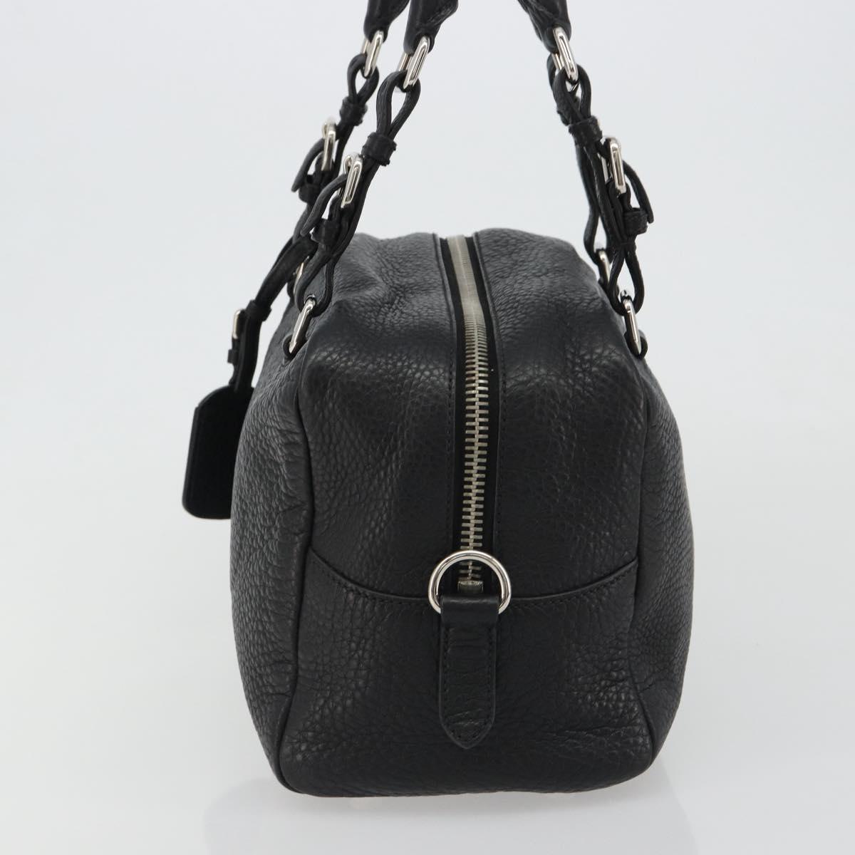 PRADA Boston Bag Leather Black Silver Auth 189156SAV