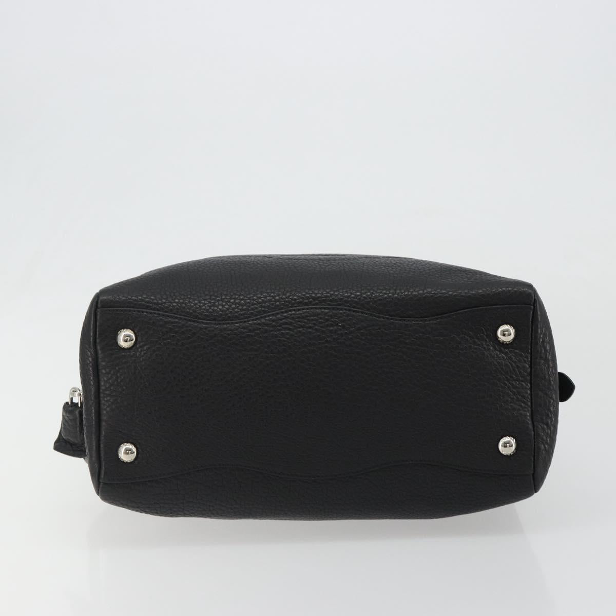 PRADA Boston Bag Leather Black Silver Auth 189156SAV