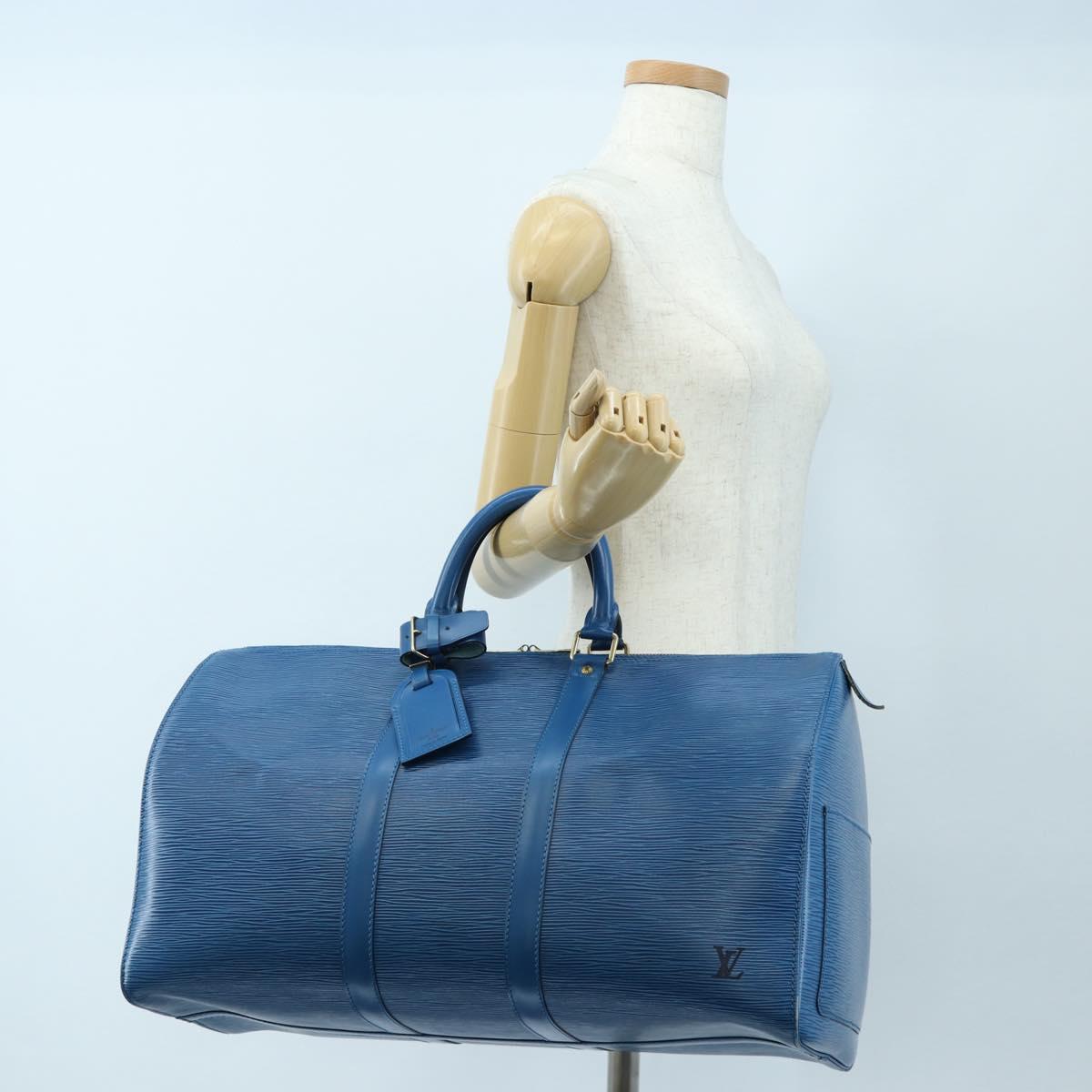LOUIS VUITTON Epi Keepall 50 Boston Bag Blue M42965 LV Auth 189165V