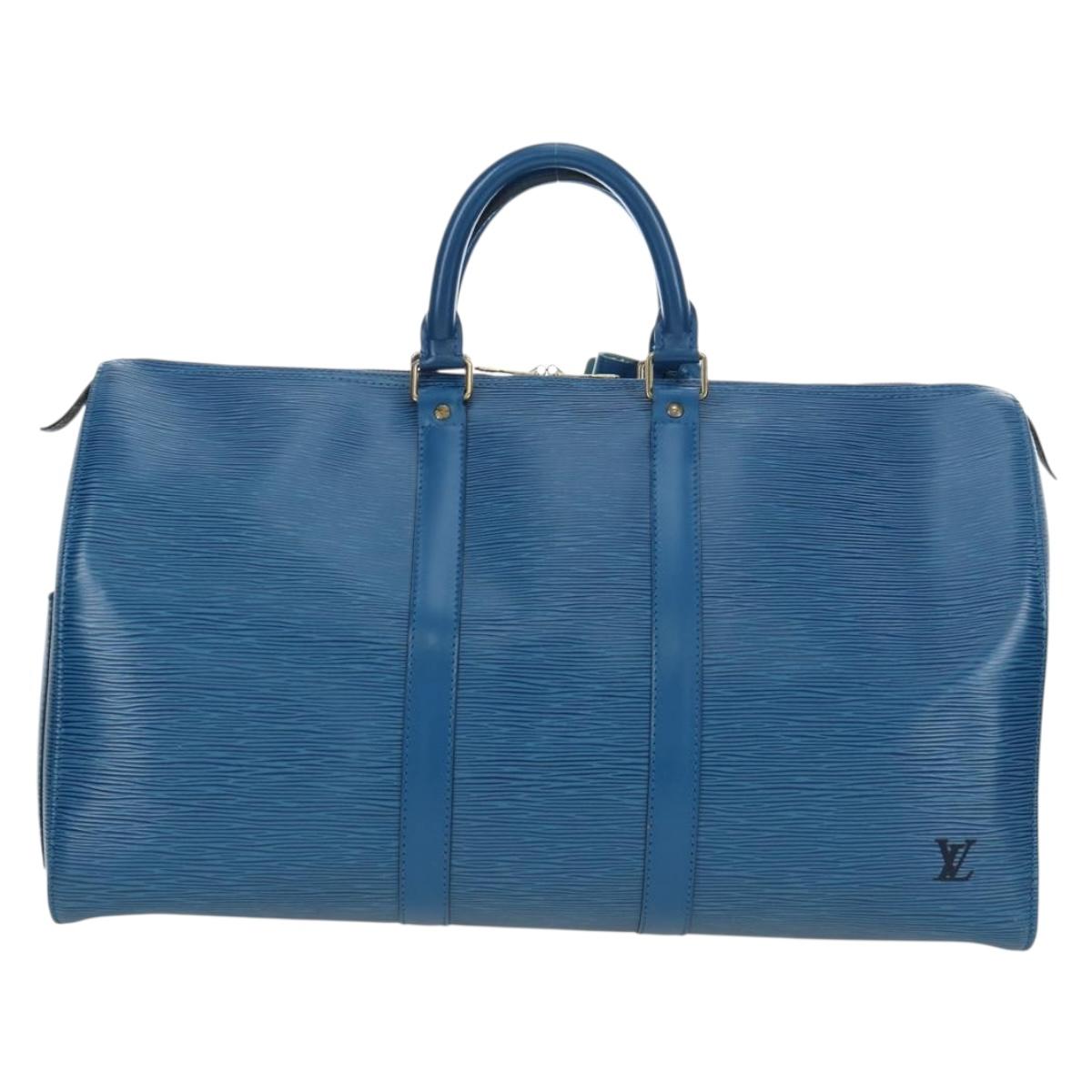 LOUIS VUITTON Epi Keepall 50 Boston Bag Blue M42965 LV Auth 189165V