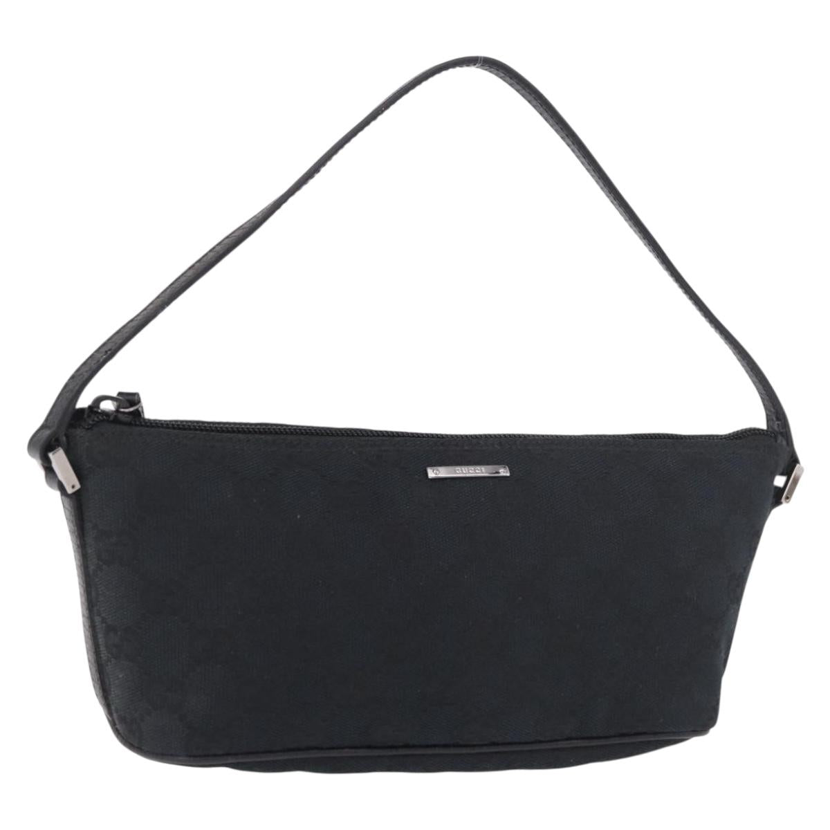 GUCCI GG Canvas Accessory Pouch Black Silver Auth 189166V