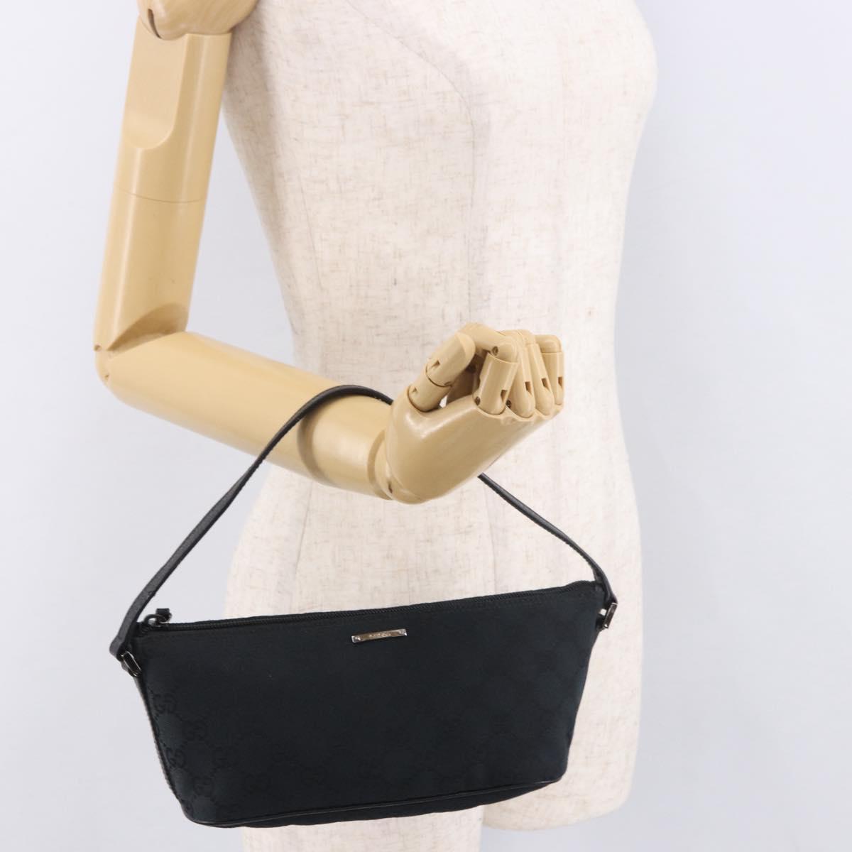GUCCI GG Canvas Accessory Pouch Black Silver Auth 189166V