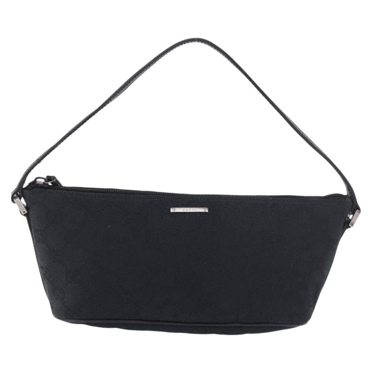 GUCCI GG Canvas Accessory Pouch Black Silver Auth 189166V