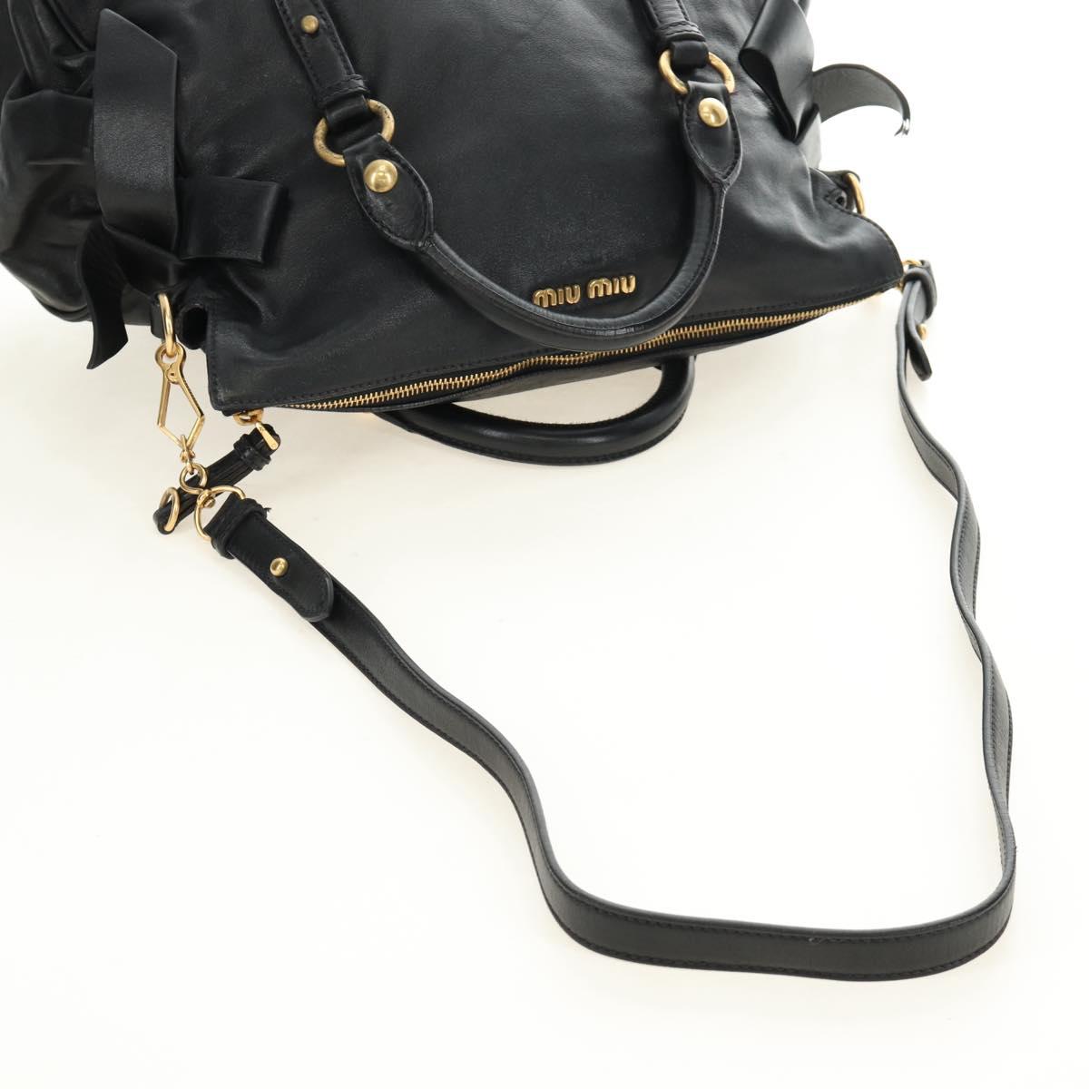 Miu Miu Ribbon Hand Bag Leather 2way Black Gold Auth 189170SAM