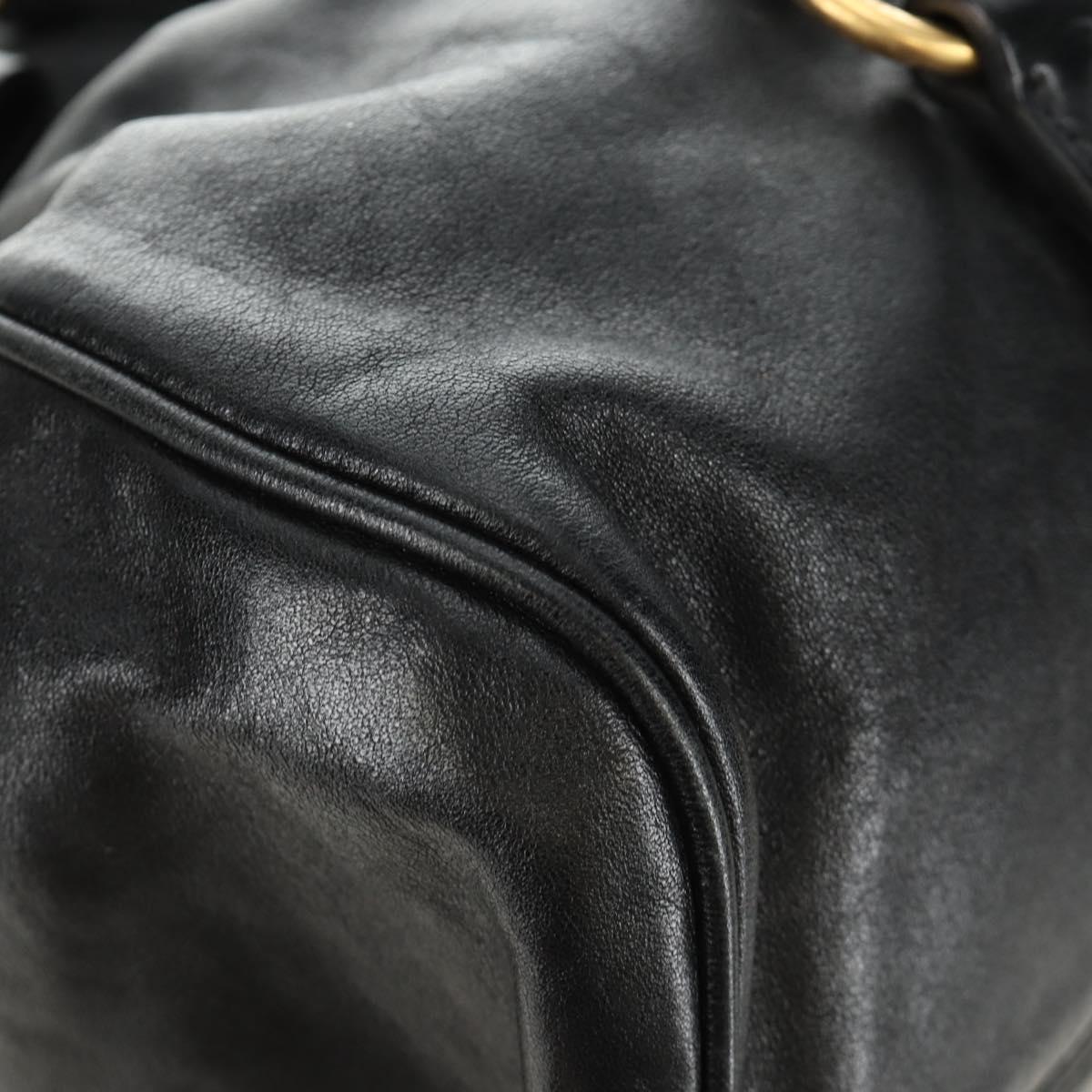 Miu Miu Ribbon Hand Bag Leather 2way Black Gold Auth 189170SAM