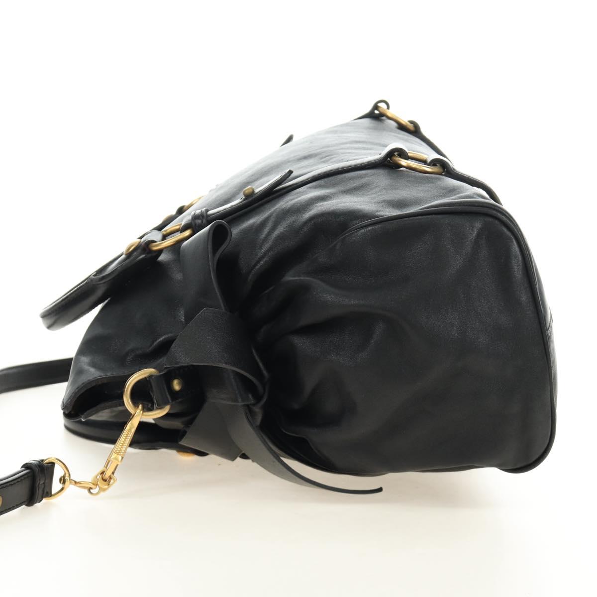 Miu Miu Ribbon Hand Bag Leather 2way Black Gold Auth 189170SAM