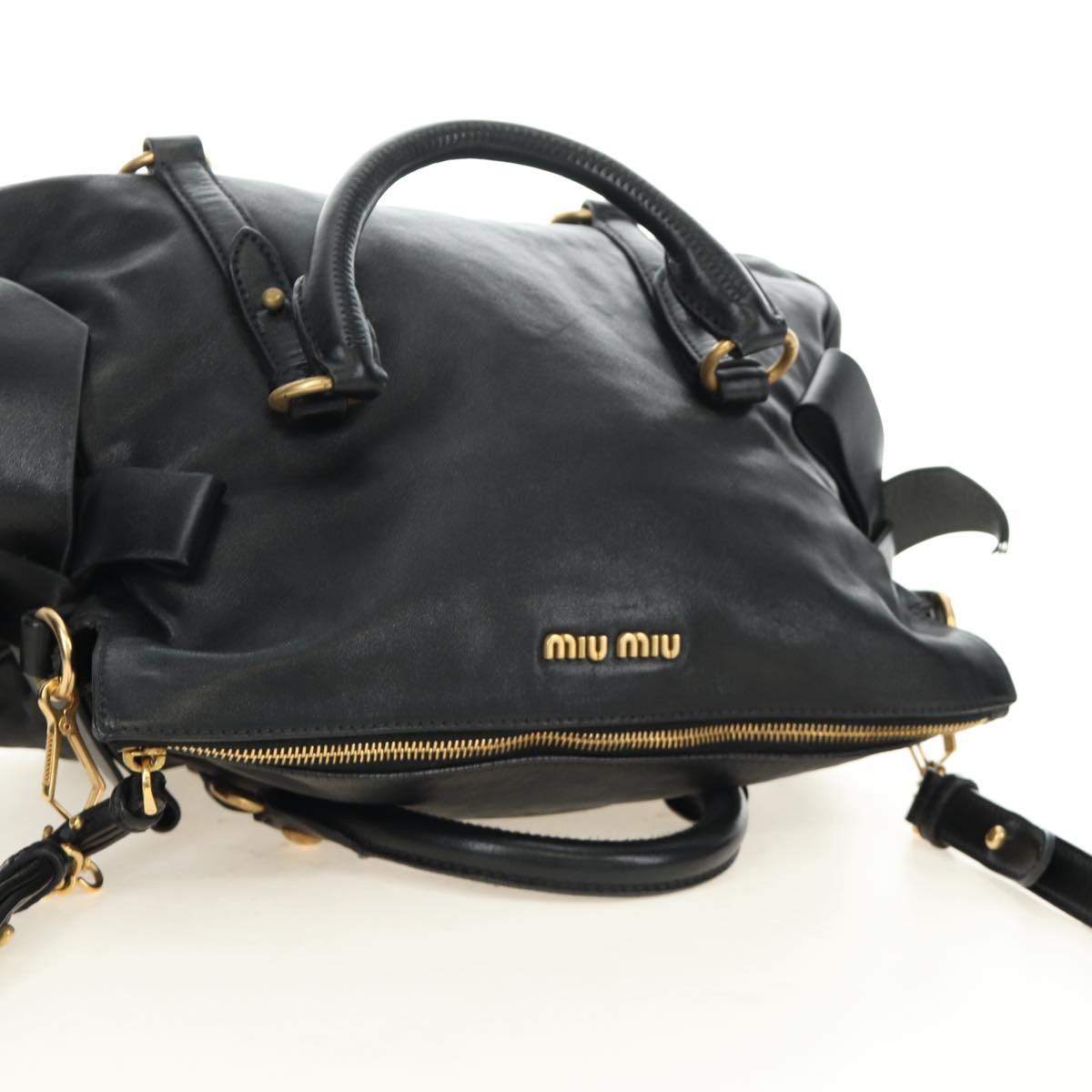 Miu Miu Ribbon Hand Bag Leather 2way Black Gold Auth 189170SAM