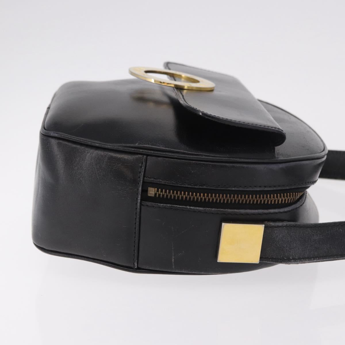 CELINE Circle Shoulder Bag Leather Black Gold Auth 189175