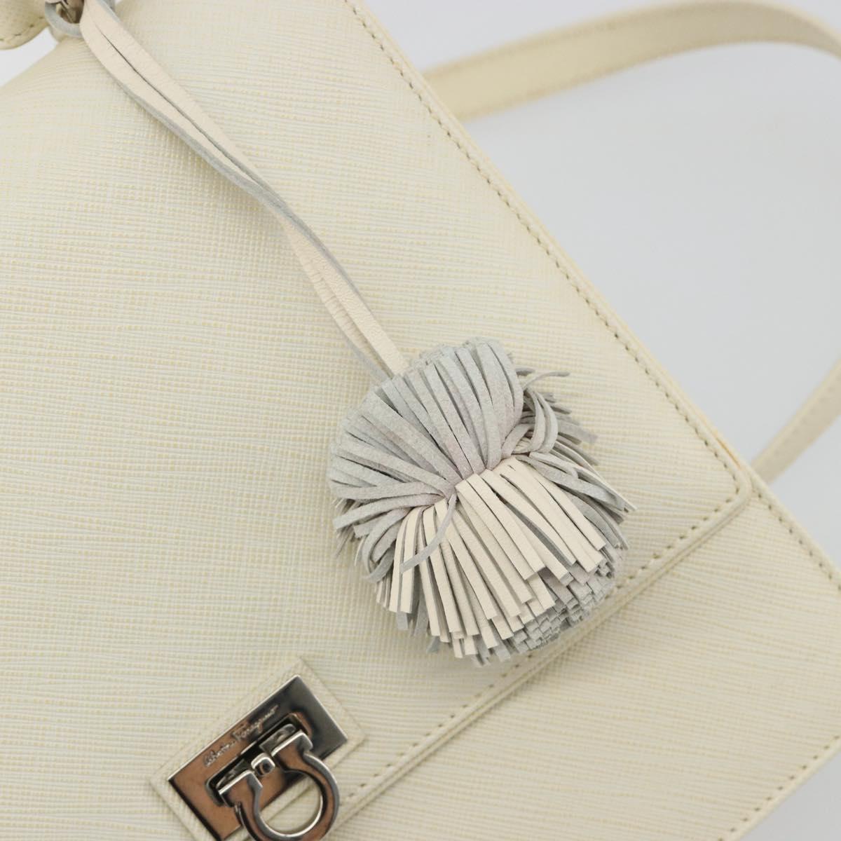 Salvatore Ferragamo Gancini Shoulder Bag Leather 2way White Silver Auth 189177A