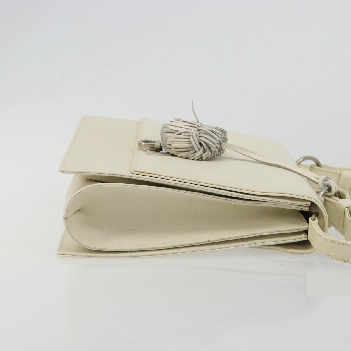 Salvatore Ferragamo Gancini Shoulder Bag Leather 2way White Silver Auth 189177A