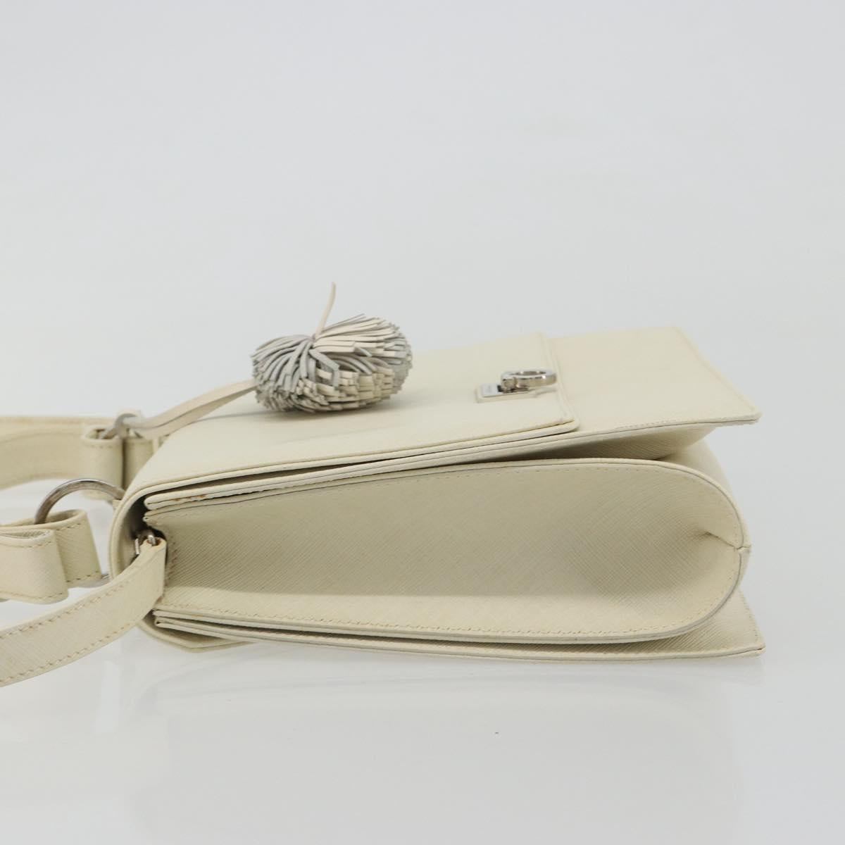 Salvatore Ferragamo Gancini Shoulder Bag Leather 2way White Silver Auth 189177A