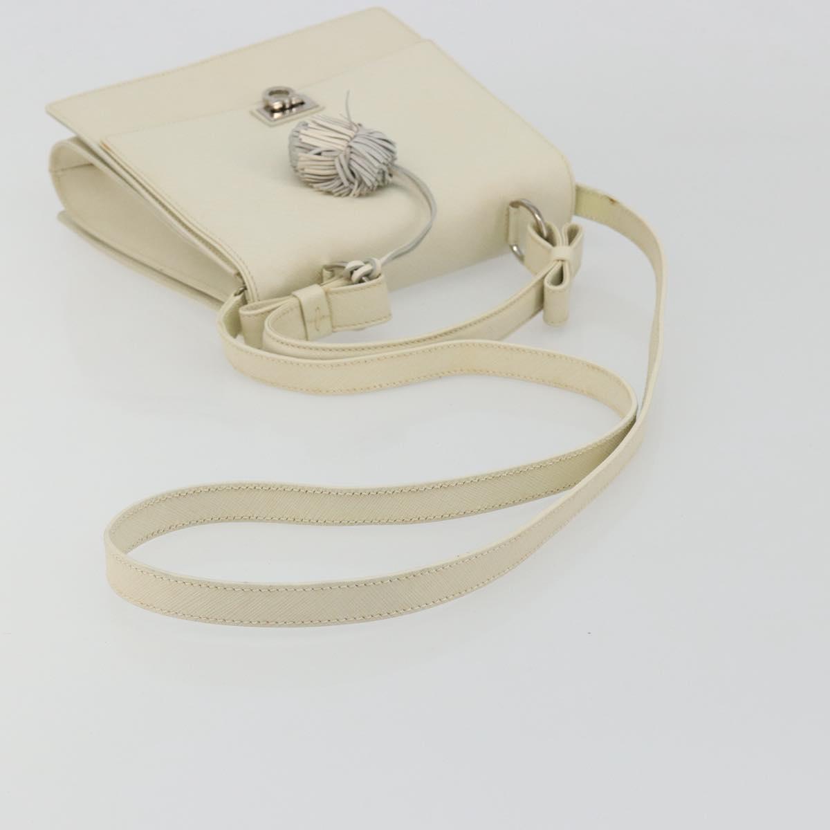 Salvatore Ferragamo Gancini Shoulder Bag Leather 2way White Silver Auth 189177A