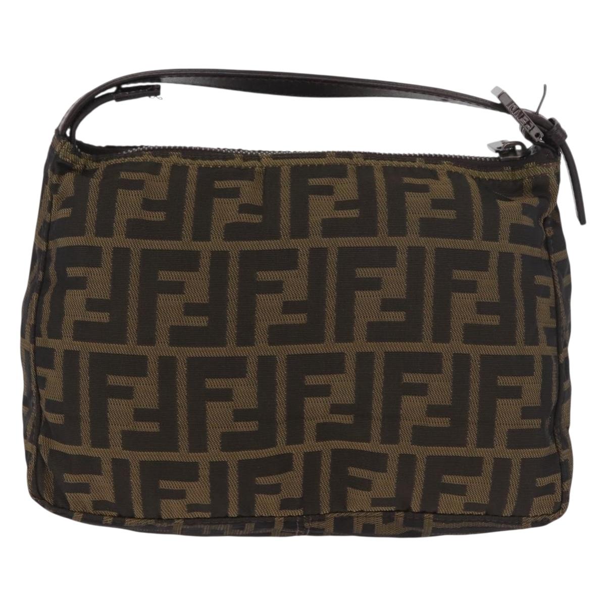 FENDI Zucca Accessory Pouch Brown Silver 8N0005 Auth 189182