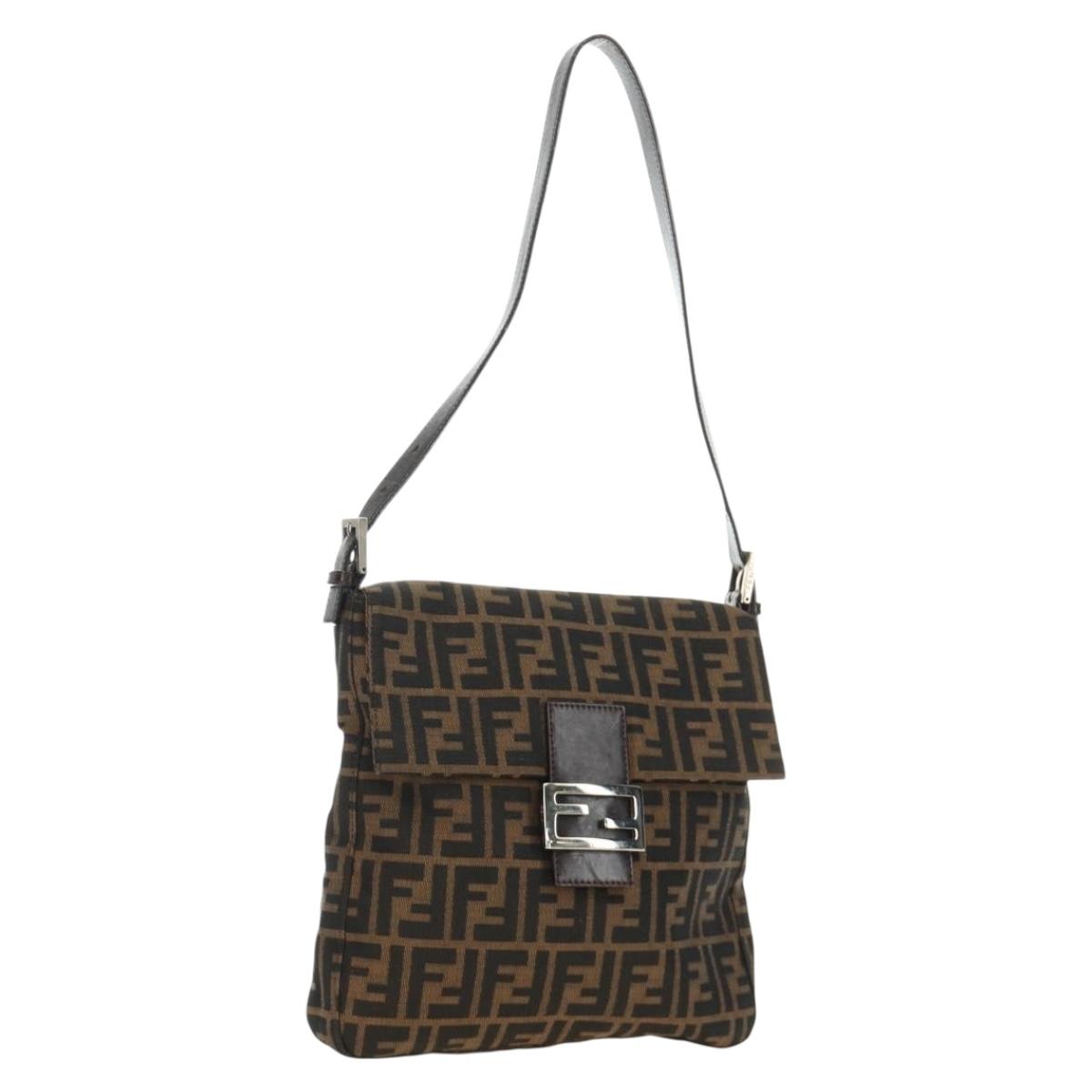 FENDI Zucca Canvas Mamma Baguette Shoulder Bag Black Brown Auth 189187V