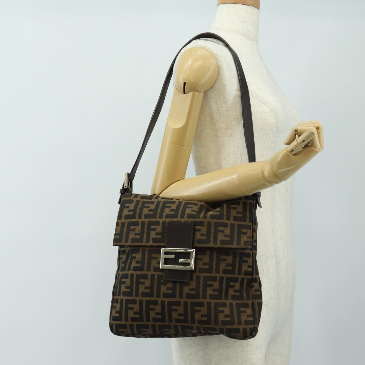 FENDI Zucca Canvas Mamma Baguette Shoulder Bag Black Brown Auth 189187V