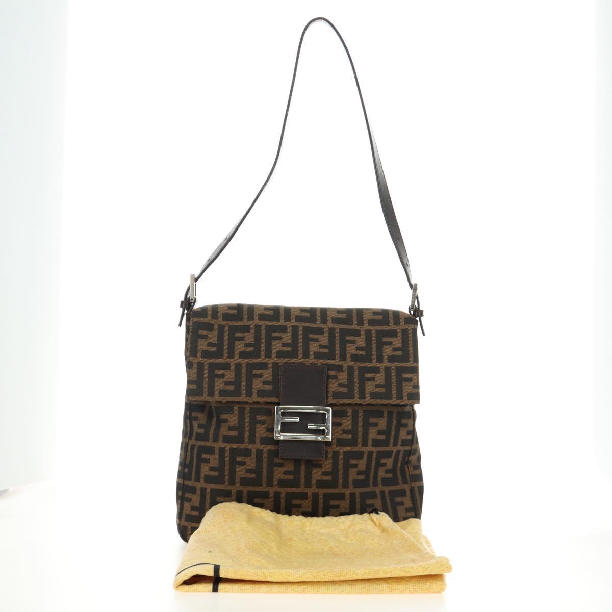 FENDI Zucca Canvas Mamma Baguette Shoulder Bag Black Brown Auth 189187V