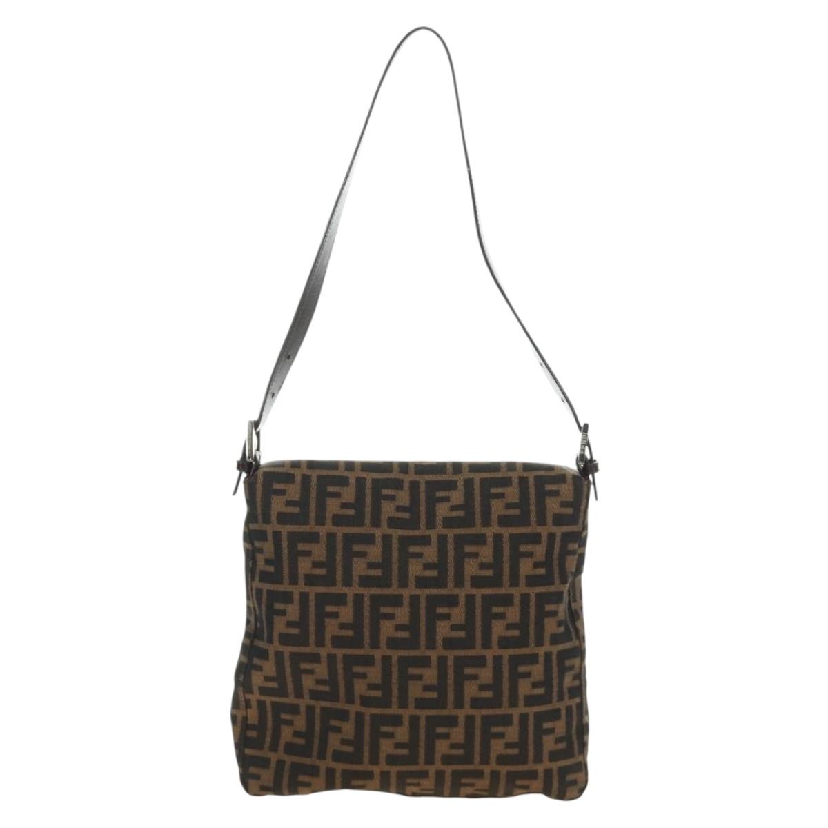 FENDI Zucca Canvas Mamma Baguette Shoulder Bag Black Brown Auth 189187V