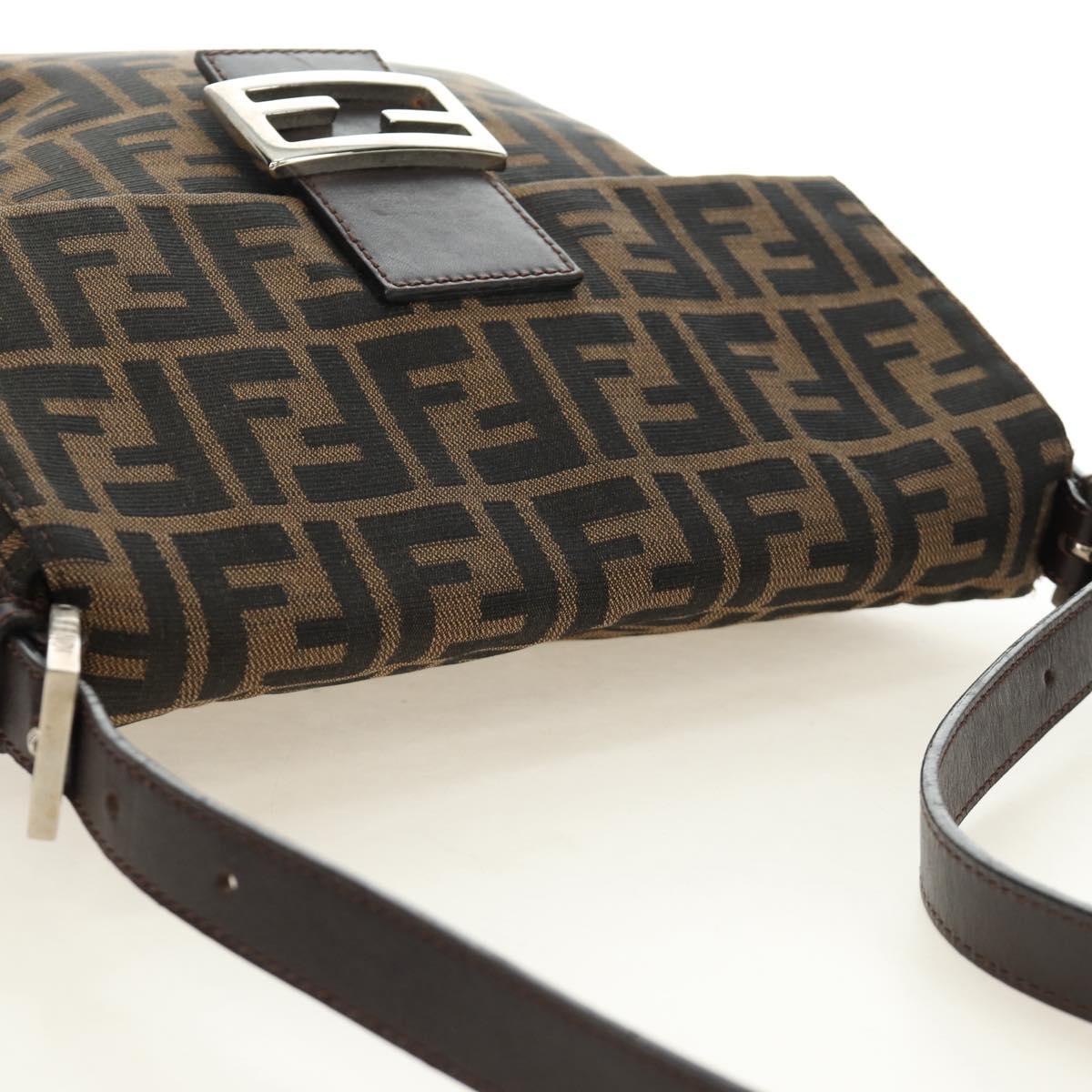 FENDI Zucca Canvas Mamma Baguette Shoulder Bag Black Brown Auth 189187V