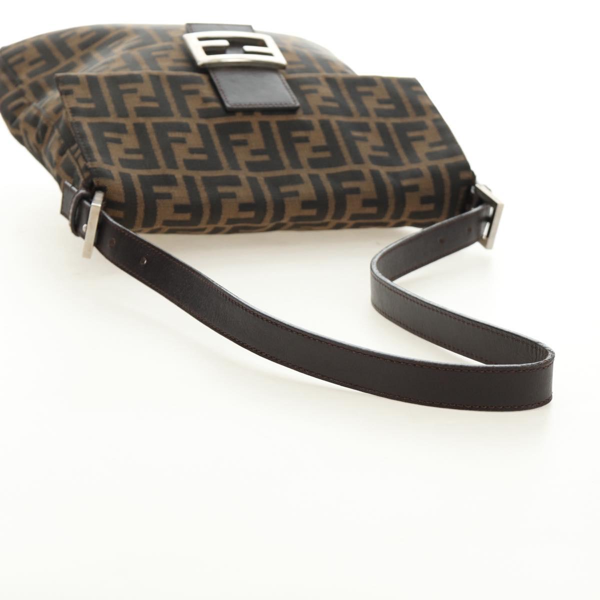 FENDI Zucca Canvas Mamma Baguette Shoulder Bag Black Brown Auth 189187V