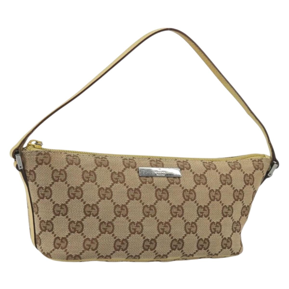 GUCCI GG Canvas Accessory Pouch Beige Silver Auth 189190A